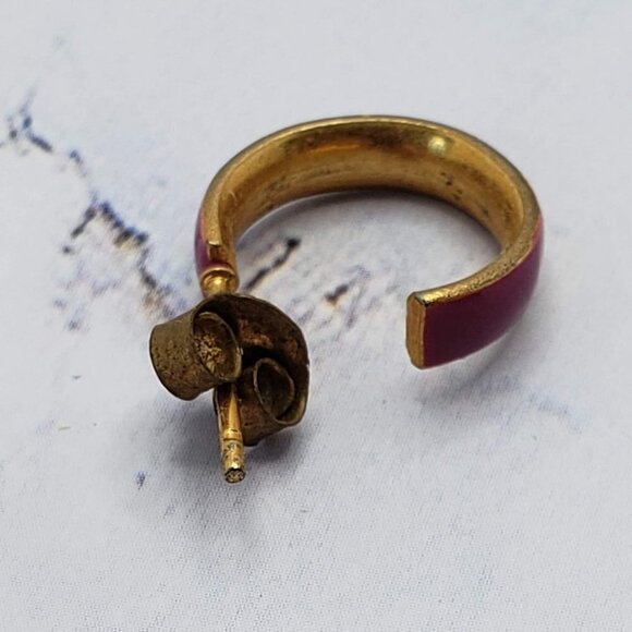 Purple & White Candy Striped Gold Hoop Earrings - Picture 5 of 5